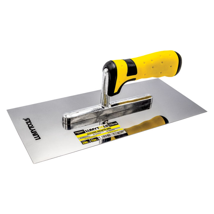 Gletieră dreaptă inox, suport aluminiu, mâner cauciuc, 280x130 mm
