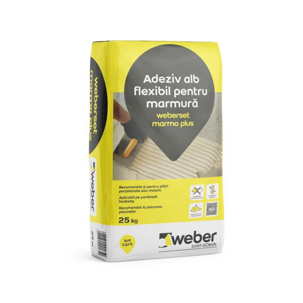 Adeziv alb flexibil pentru marmură Weberset marmo plus, 25 kg