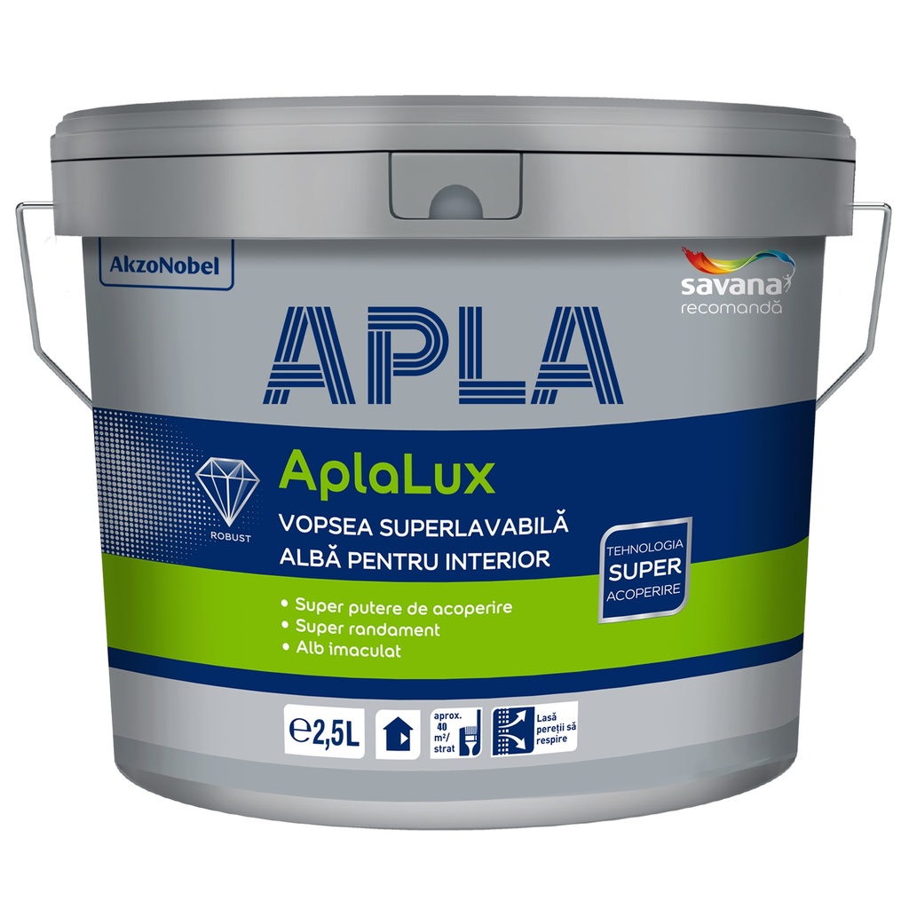 Vopsea superlavabilă AplaLux albă, pentru interior, 2.5 l
