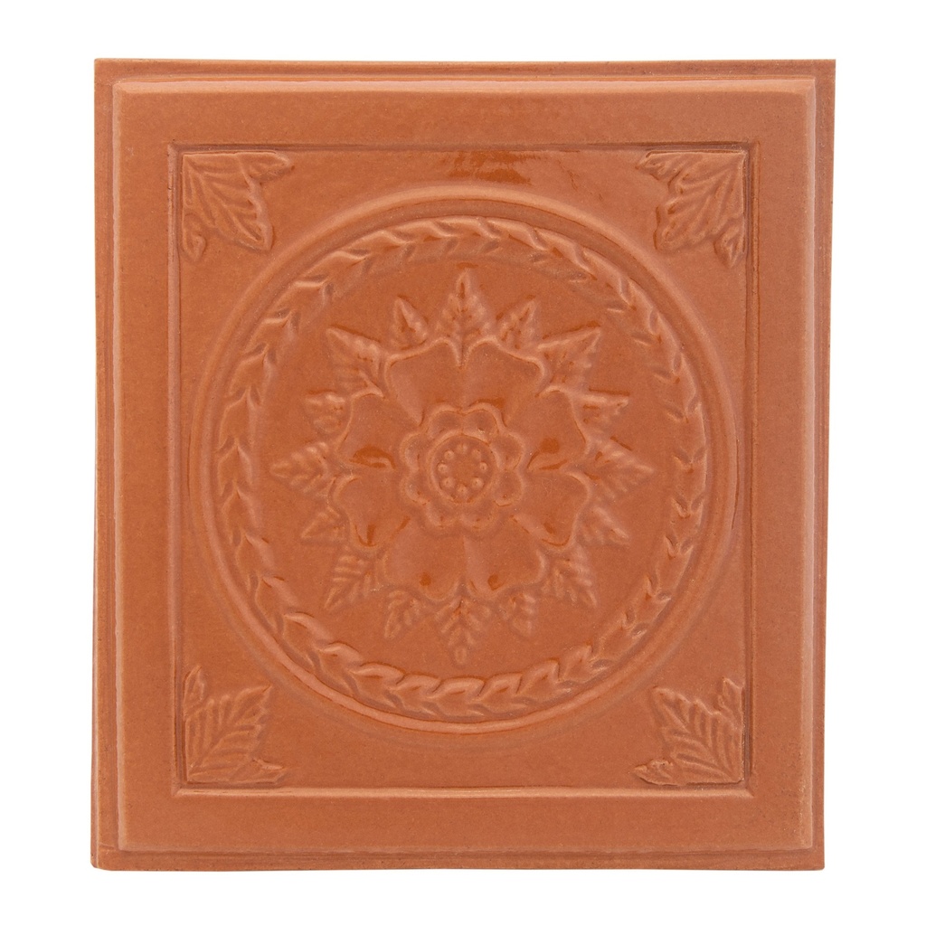Placă medalion Floral din teracotă alun