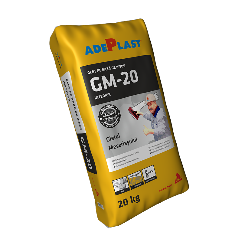 Gletul Meseriașului ADEPLAST GM-20 pe bază de ipsos pentru interior alb 20 kg