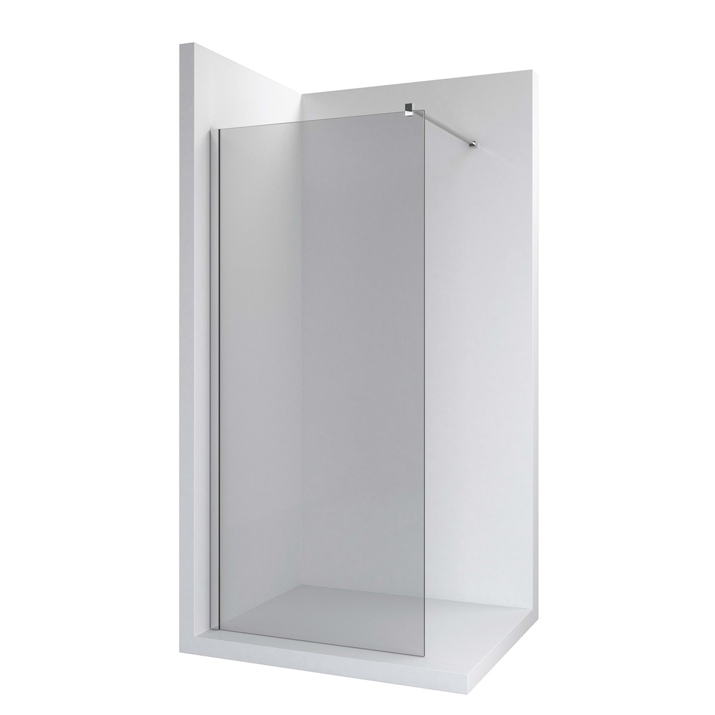 Panou de duș fix, sticlă de 6 mm, cu profil și bară de stabilizare pe peretele opus, 80 cm