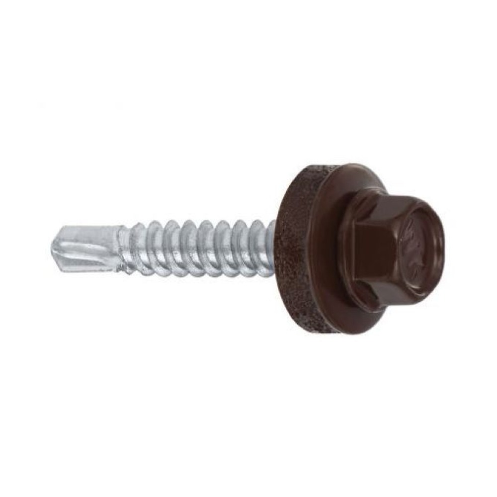 [P002901] Șurub autoforant cu cap HEX 4.8x19 mm, șaibă EPDM Ø14 mm, RAL 8017 prindere pe metal, 100 bucăți