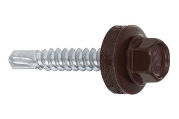 Șurub autoforant cu cap HEX 4.8x19 mm, șaibă EPDM Ø14 mm, RAL 8017 prindere pe metal, 100 bucăți