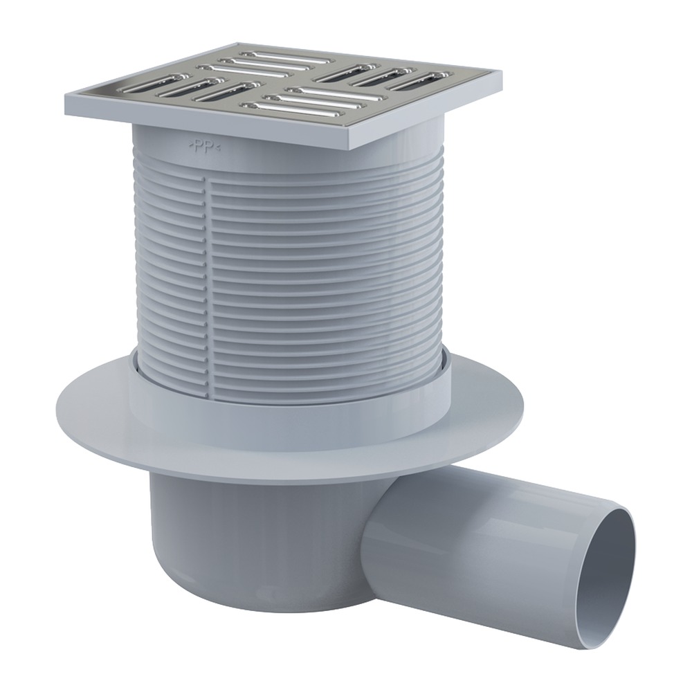[P004645] Sifon pardoseala 105×105/50 mm APV1 ieşire laterala, gratar din oţel inoxidabil, sistem de reţinere a mirosurilor umed