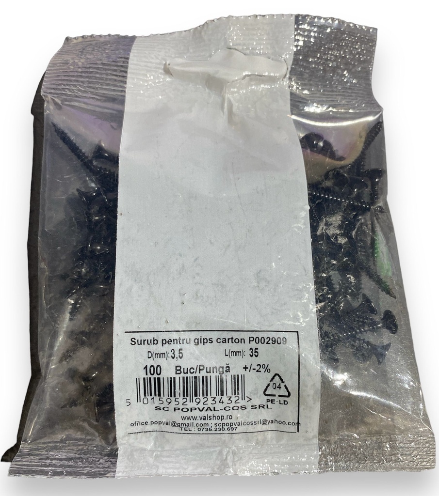 Șurub autofiletant TN pentru gipscarton, Ø 3.5X35 mm PH2, 100 bucăți