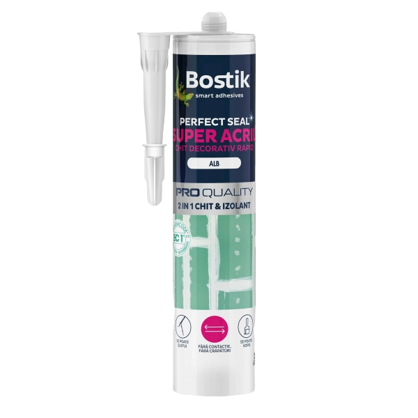 Chit izolant Bostik Super Acril 2 în 1 alb pentru crăpăturile și rosturilor din perete și tavan, 280 ml
