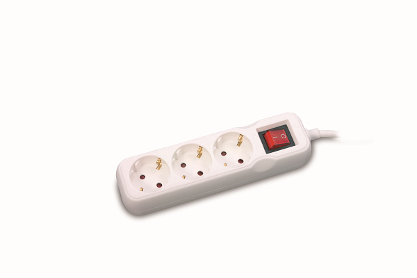 Prelungitor electric Inlet 3 prize 5ml cu întrerupător, 3680W alb, cablu 3x1,5 mm²