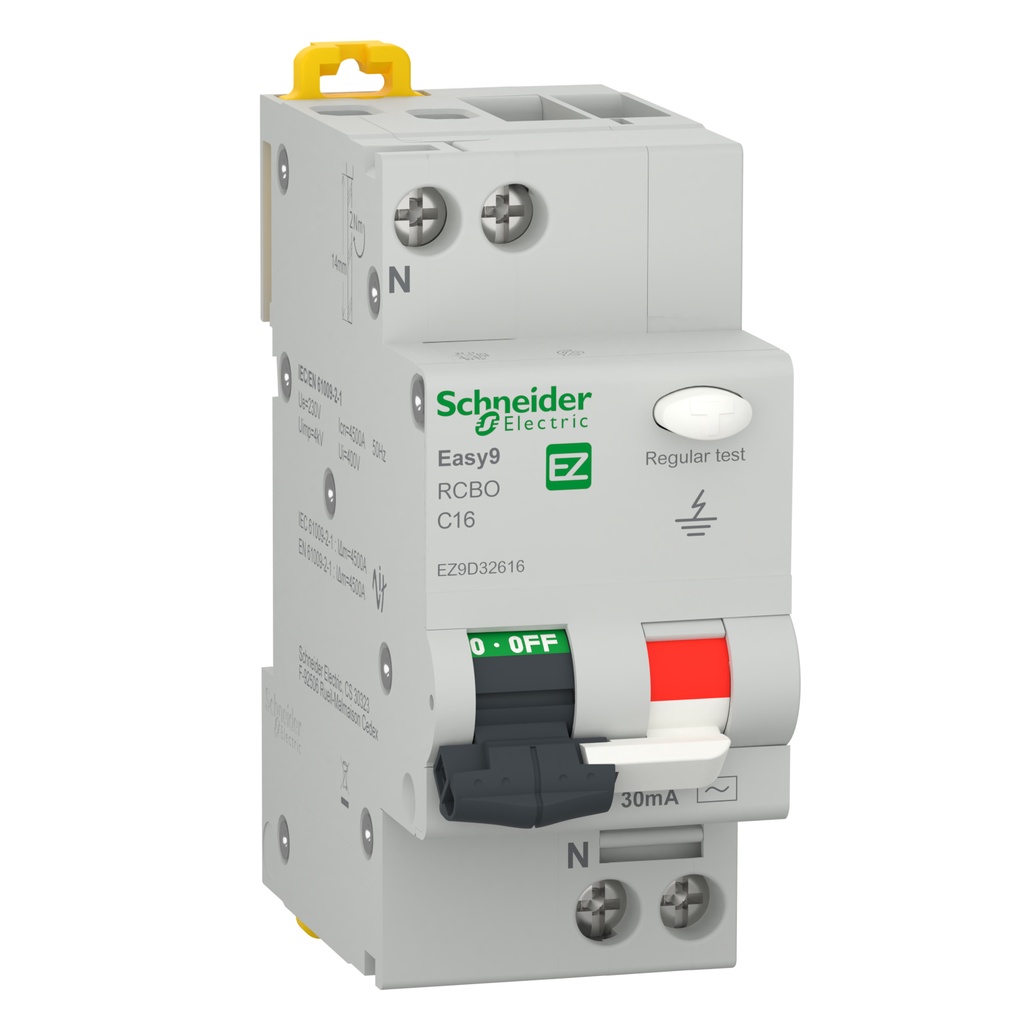 Întreruptor automat cu protecție diferențială Schneider Easy9 RCBO 1P+N 16A 4,5kA/30mA, curbă C
