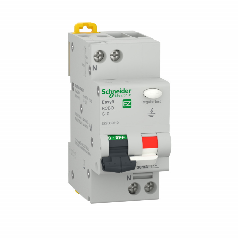 Întreruptor automat 1P+N cu Schneider Easy9 RCBO protecție diferențială 10A 4,5kA/30mA, curbă C