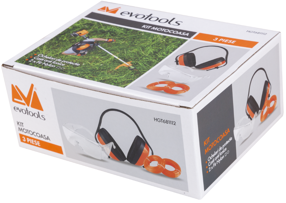 Kit motocoasa 1 ochelari, casti de protectie, 2 role fir nylon.