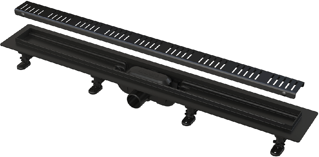 Rigolă/Canal de scurgere pentru duş APZ10BLACK cu margine pentru grătar perforat, negru-mat