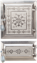 Ușă pentru sobă și cenușar nichelată decor motive romanesti, înalțime 275+140 x 255 mm lățime