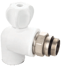 Robinet radiator colț din PP-R alb cu bilă și garnitură, 20x1/2” fe