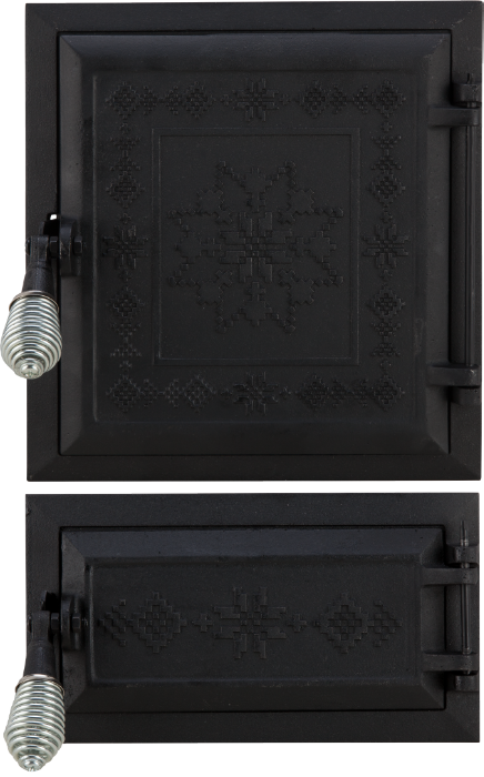 Ușă pentru sobă și cenușar din fontă model Motive romanesti, înalțime 275+140 x 255 mm lățime