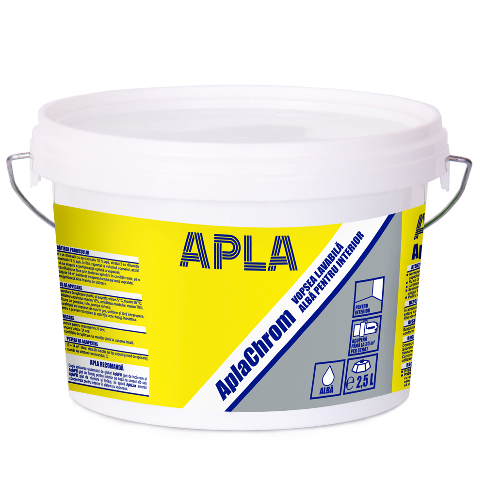Vopsea lavabilă albă AplaChrom pentru interior, 2,5 l