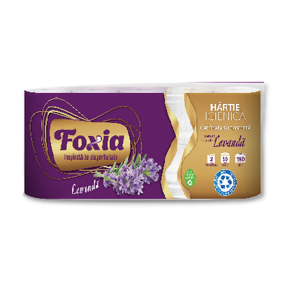 Hârtie igienică FOXIA parfum lavandă, 2 straturi, 150 foi, set 10 role