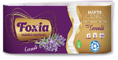 Hârtie igienică FOXIA parfum lavandă, 2 straturi, 150 foi, set 10 role
