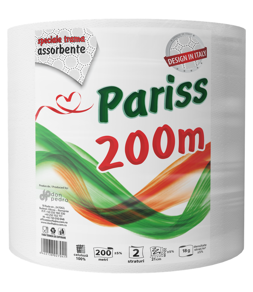 Rolă prosoape de hârtie Pariss profesională, 2 straturi, 200 ml