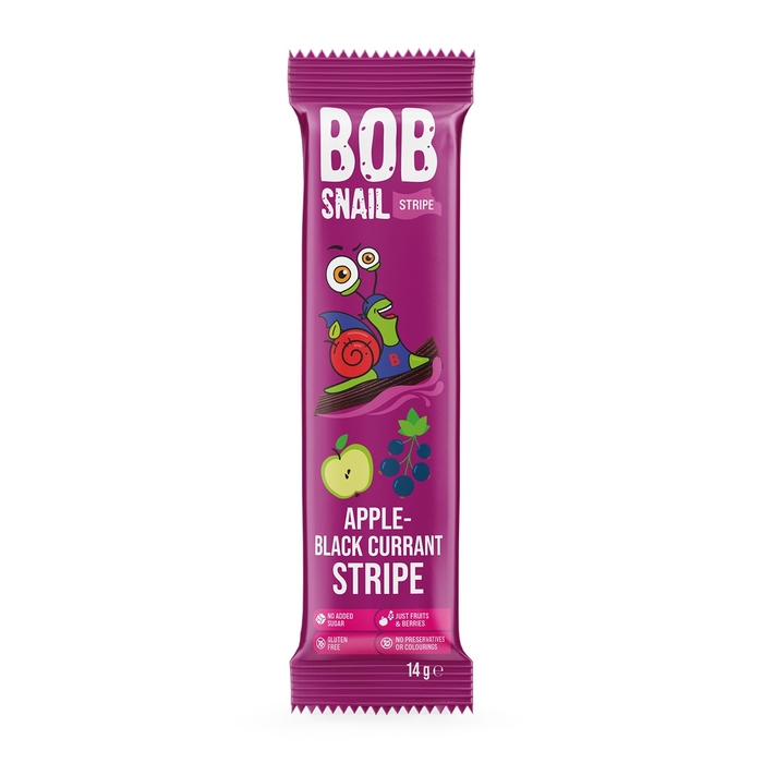 Banda din fructe, BOB SNAIL Stripe, gustare din fructe, cu mere si coacaze, 14 gr