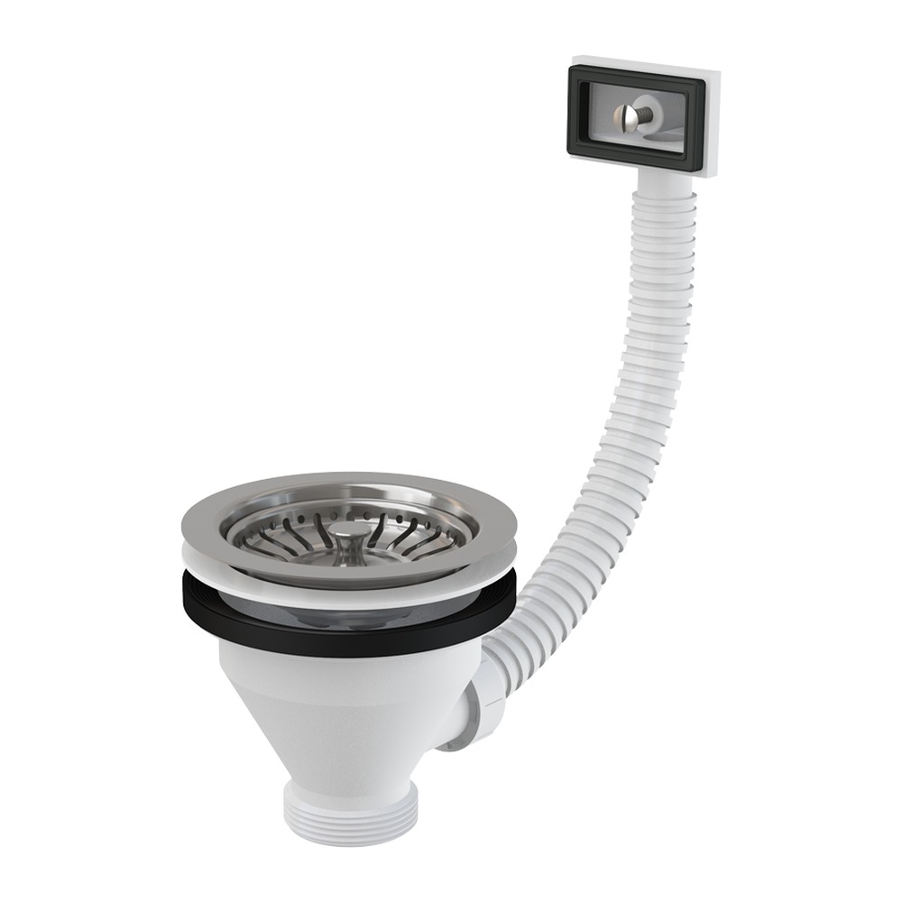 [P007461] Ventil chiuvetă 6/4" cu sită A38 din oţel inoxidabil DN115 şi preaplin flexibil