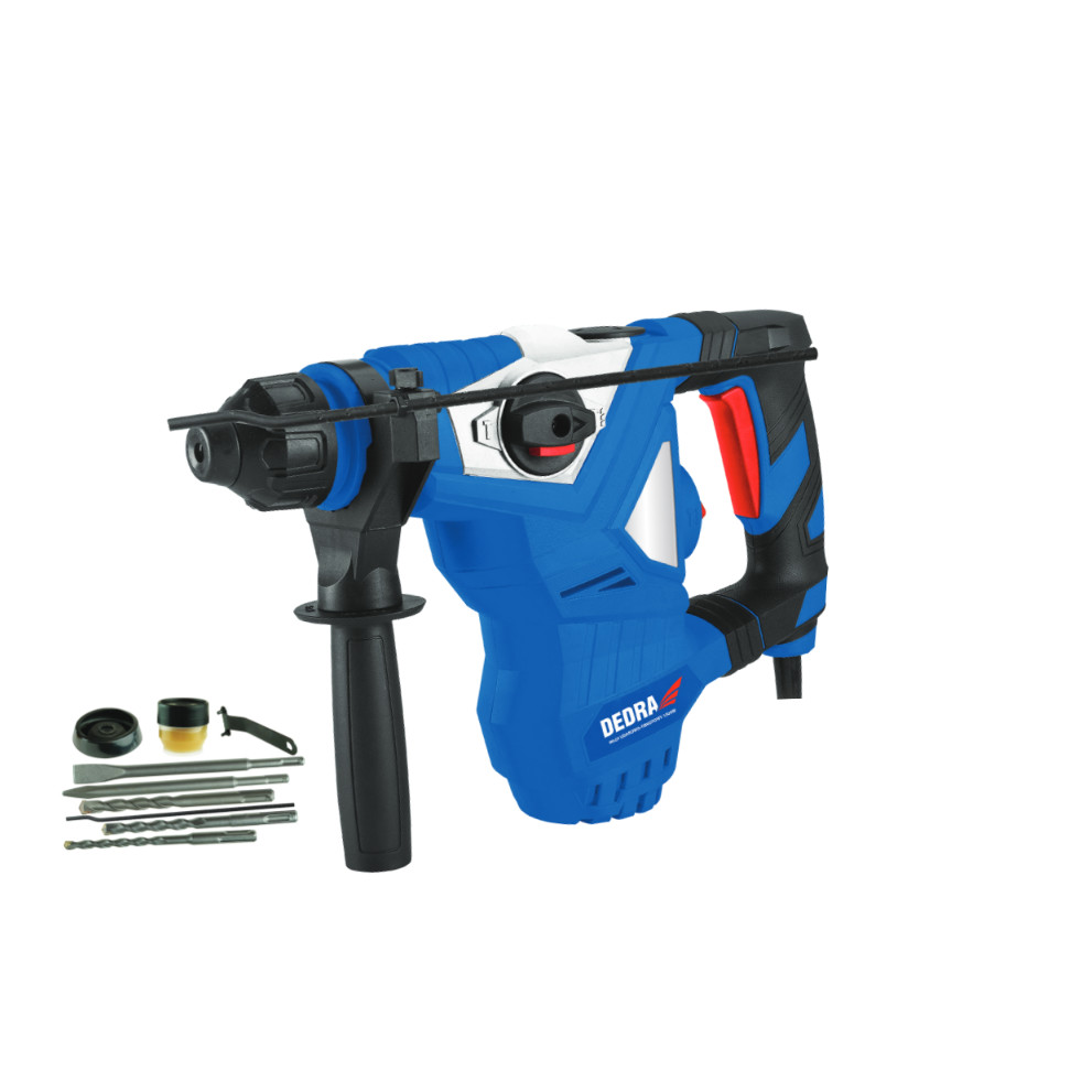 Ciocan rotopercutor Dedra 1500W, SDS+, 3 functii, 930 RPM, 5 J, 4500 lovituri/min si accesorii incluse