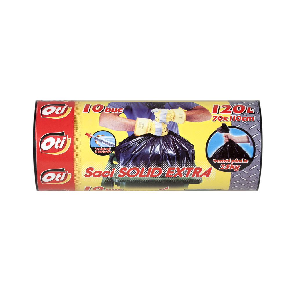 Saci menajeri negri cu mânere de prindere 120 l, 10 buc/rolă