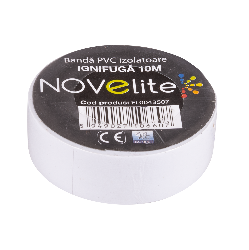 Bandă izolatoare Novelite alb, 19 mm x 10 ml