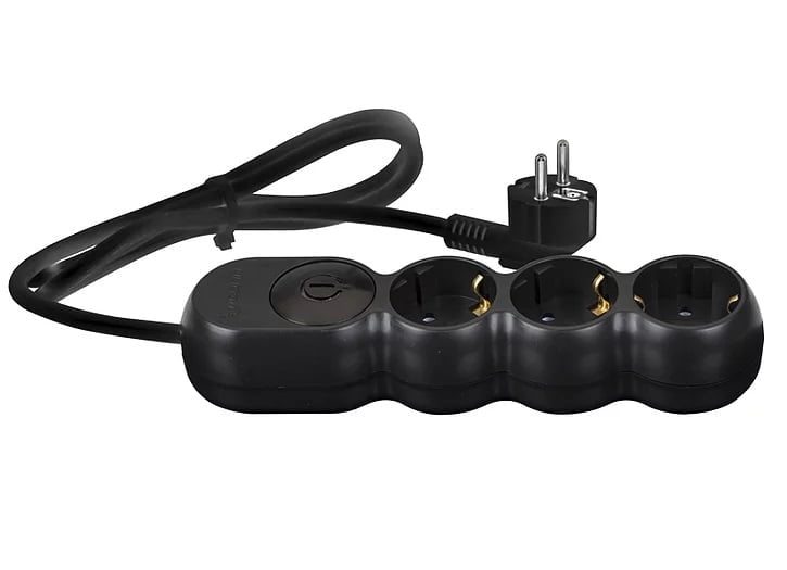 Prelungitor electric negru 3680W, 3x1.5 mm² cu 3 prize + întrerupător, 3 ml