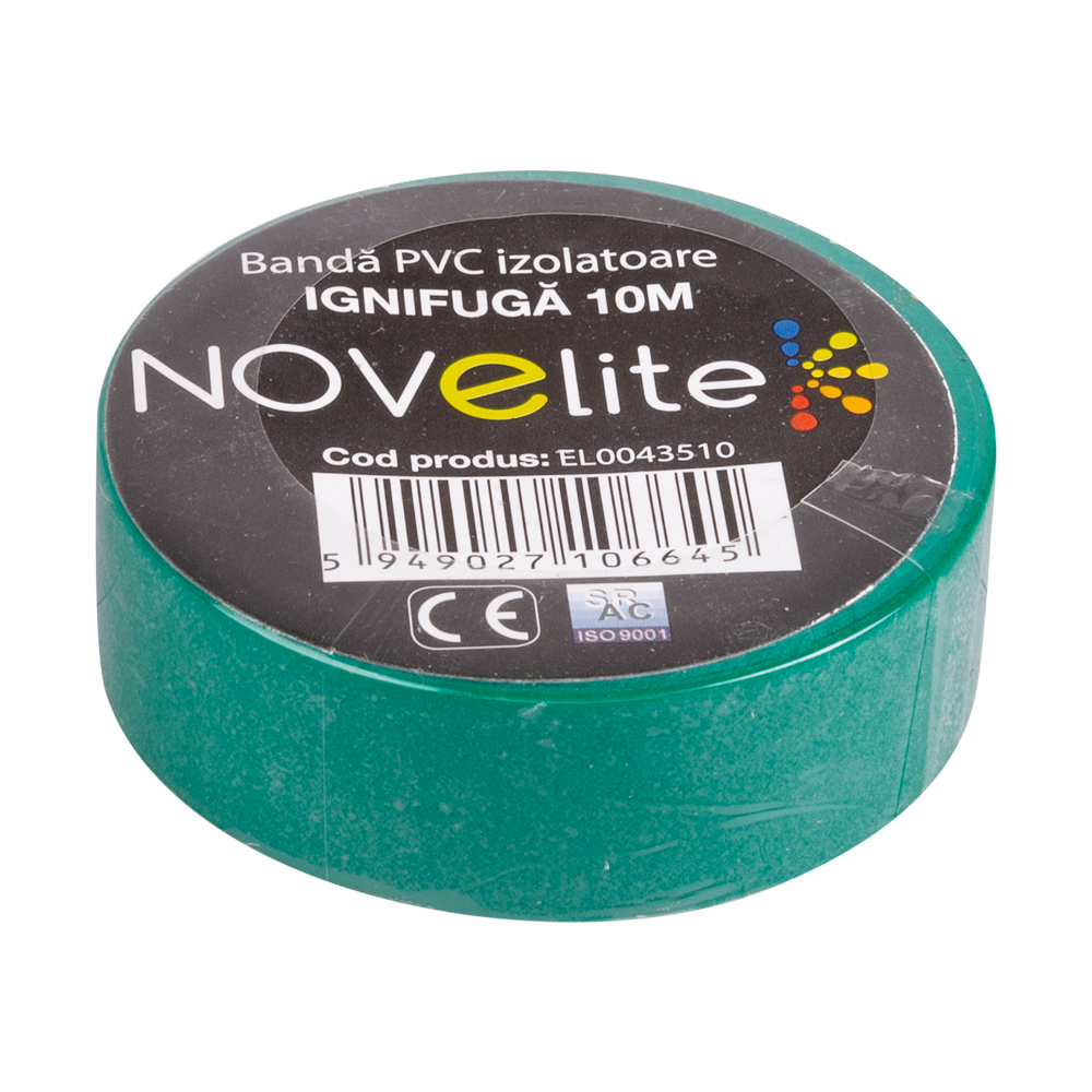 Bandă izolatoare Novelite verde, 19 mm x 10 ml