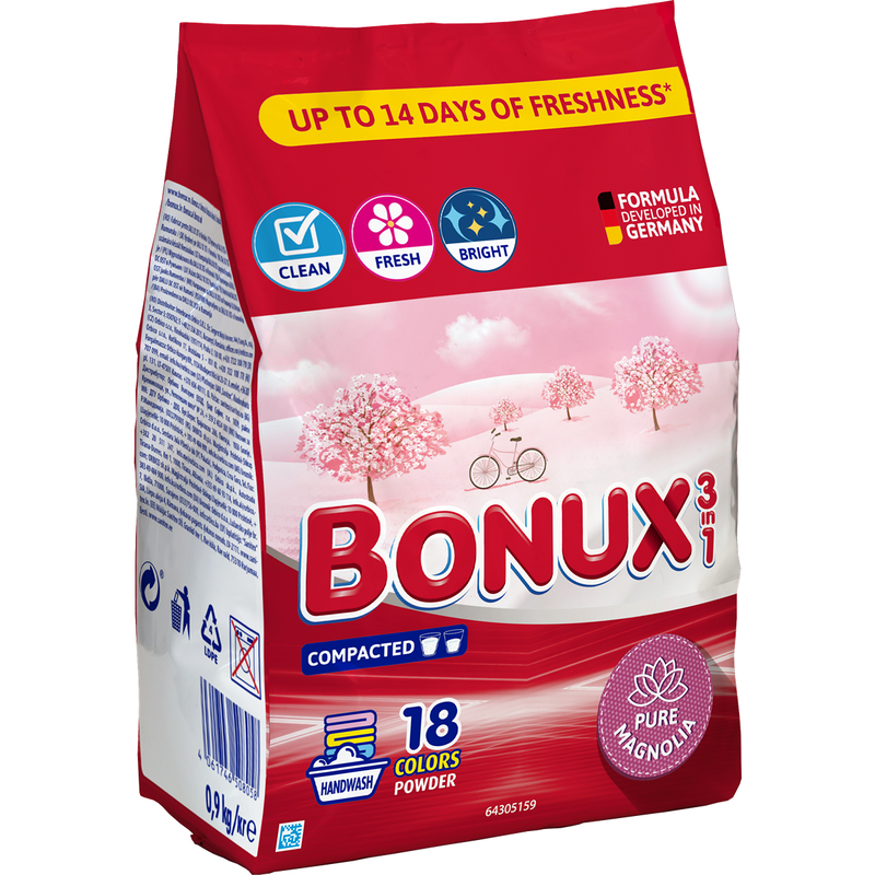 Detergent manual de rufe BONUX 3in1 Pure Magnolia, pudra, 900 gr