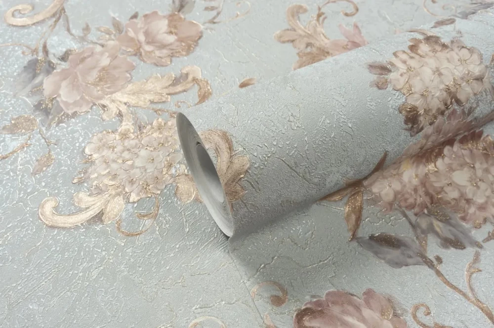 Tapet vinil de lux, albastru-bej, model Agava, dimensiune 1.06m x 10,05m