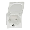 Priză simplă albă cu împământare Schneider Unica NU303718TA, capac de protecție