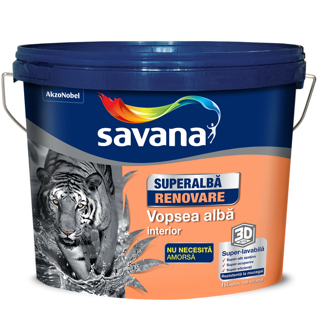 Vopsea lavabilă pentru interior, Savana Renovare, 15 l