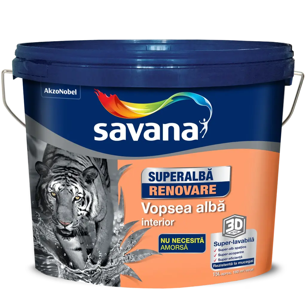 Vopsea lavabilă pentru interior, Savana Renovare, 15 l