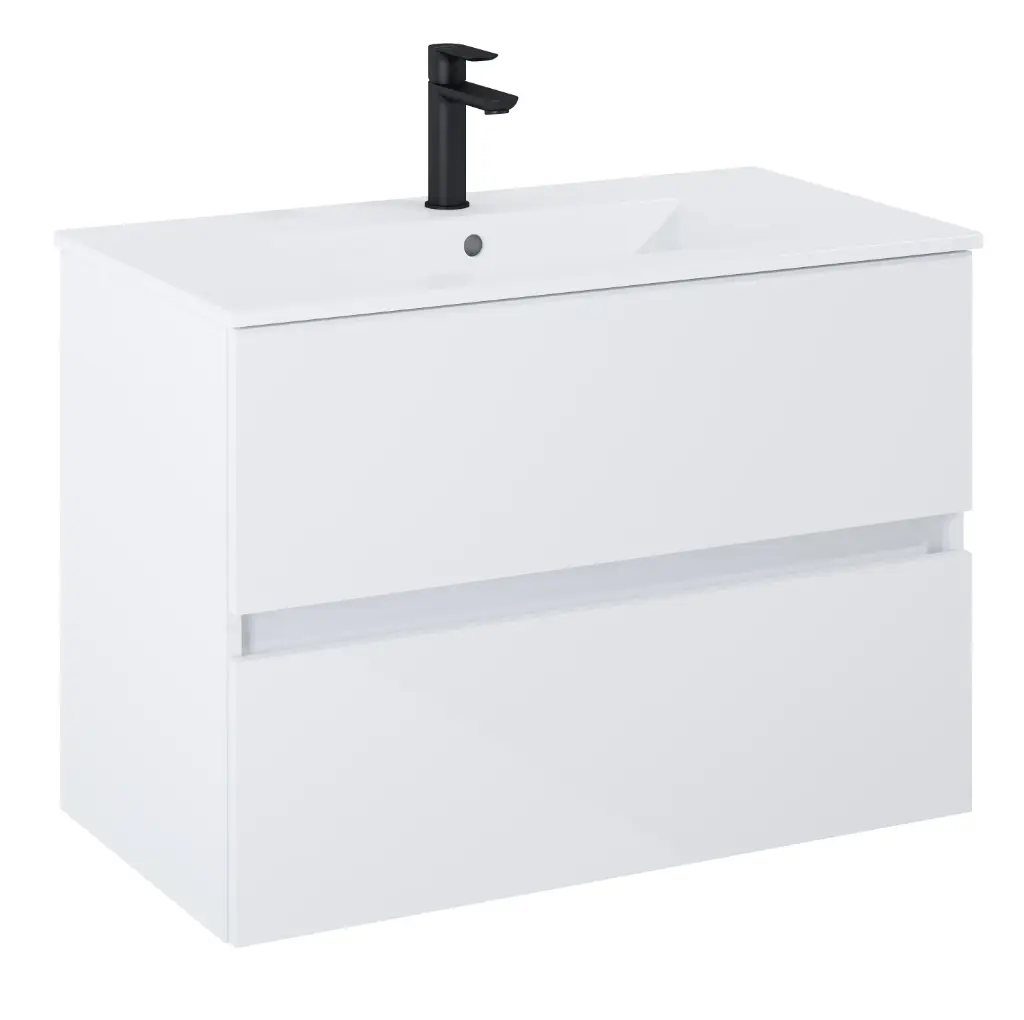 Set mobilier alb Roca Cube Unik (mască cu două sertare și lavoar), 800 mm