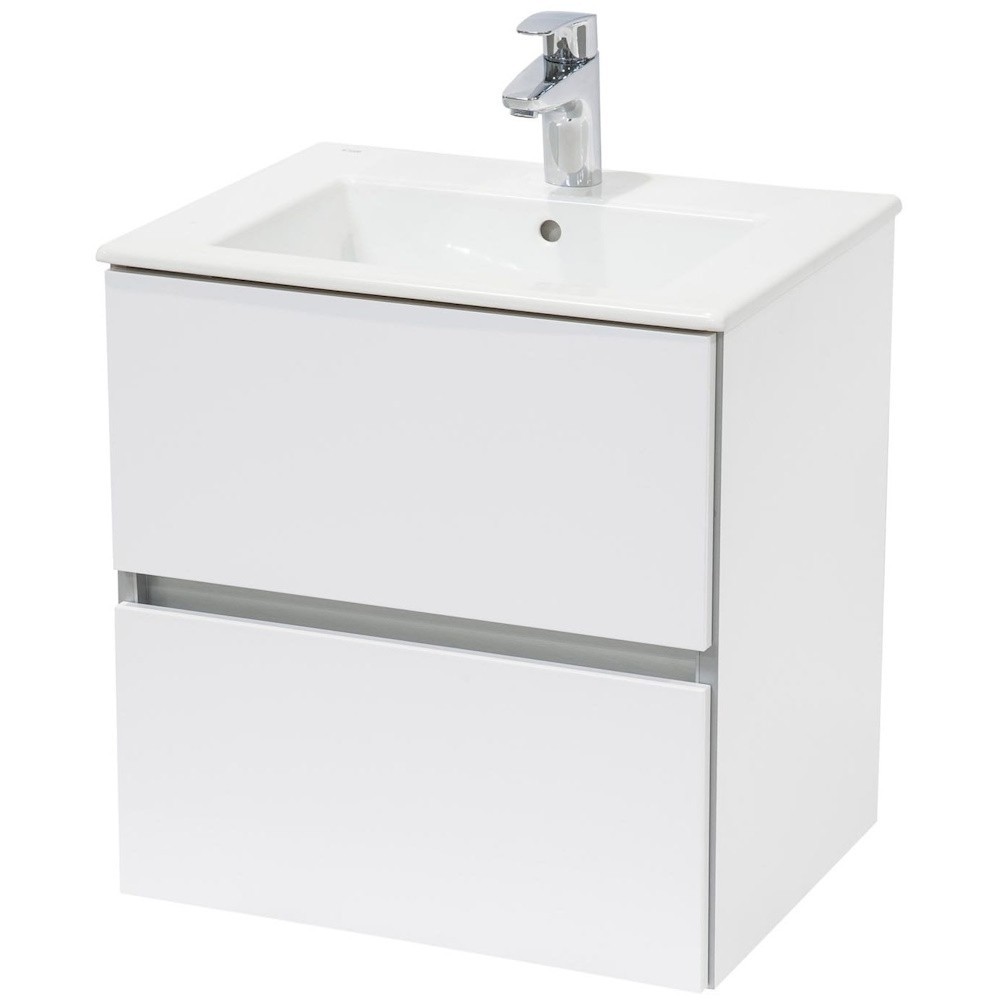Set mobilier alb Roca Cube Unik (mască cu două sertare și lavoar), 800 mm