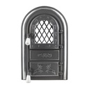Ușă șemineu nichelată cu geam și cenușar decor cerbi, 555x345 mm