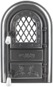Ușă pentru sobă cu geam model Cerbi monobloc din fontă nichelată, 555x345 mm