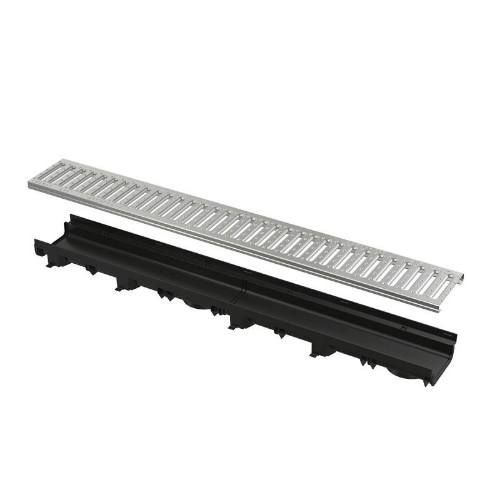 Rigolă de exterior de 60 mm AVZ112-R102 cu rama din plastic integrată și grătar profil „C“ galvanizat, clasa A15