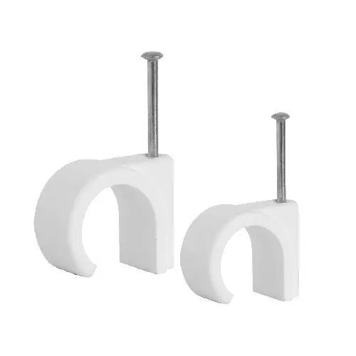 Cleme clips fixare cablu 8 mm cu cui, 100 bucăți, culoare albă