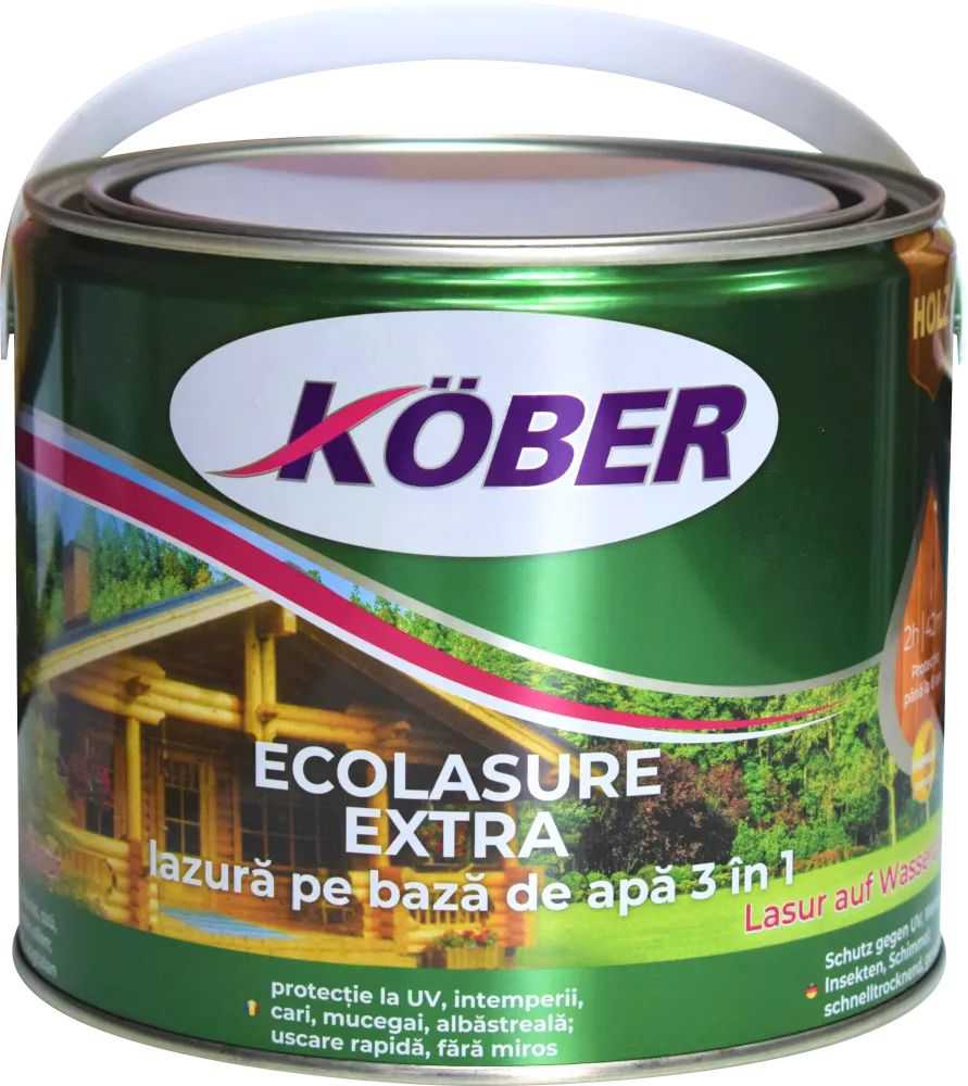 Lazură Kober Ecolasure Extra 3 in 1 pe bază de apă albă, 0.75 l