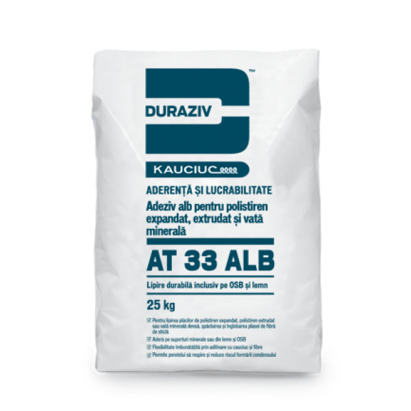 DURAZIV AT 31 ALB Adeziv alb pentru polistiren expandat şi vată minerală 25 kg/sac