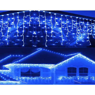 Instalatie Craciun Cris, turturi 200 LED-uri, albastru, 10 ml, flash 25%, cablu negru Rubber, interconectabila, exterior