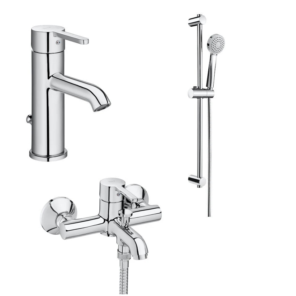 Pachet baie 3 în1 Roca Carelia baterie lavoar + baterie cadă + set duș