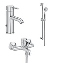 Pachet baterii pentru cada si dus Roca Carelia, Baterie lavoar + Bateria cada + Set de dus cu bara, Crom