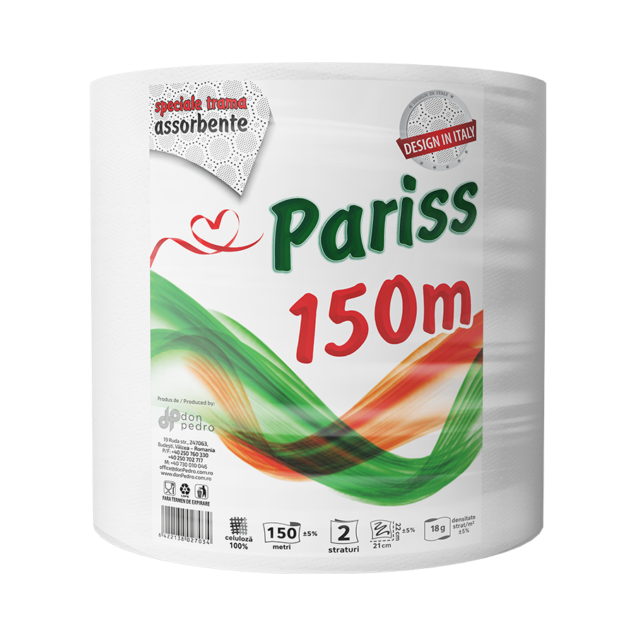 Rolă prosoape de hârtie Pariss profesională 2 straturi, 150 ml