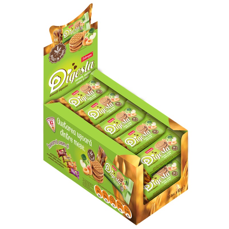 Biscuiti digestivi DIGESTA cu cereale stafide caise si mar, 82 gr