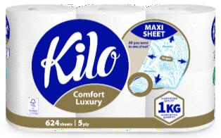 Hârtie igienică, Kilo Comfort Luxury, alb, 5 straturi, set 6 role