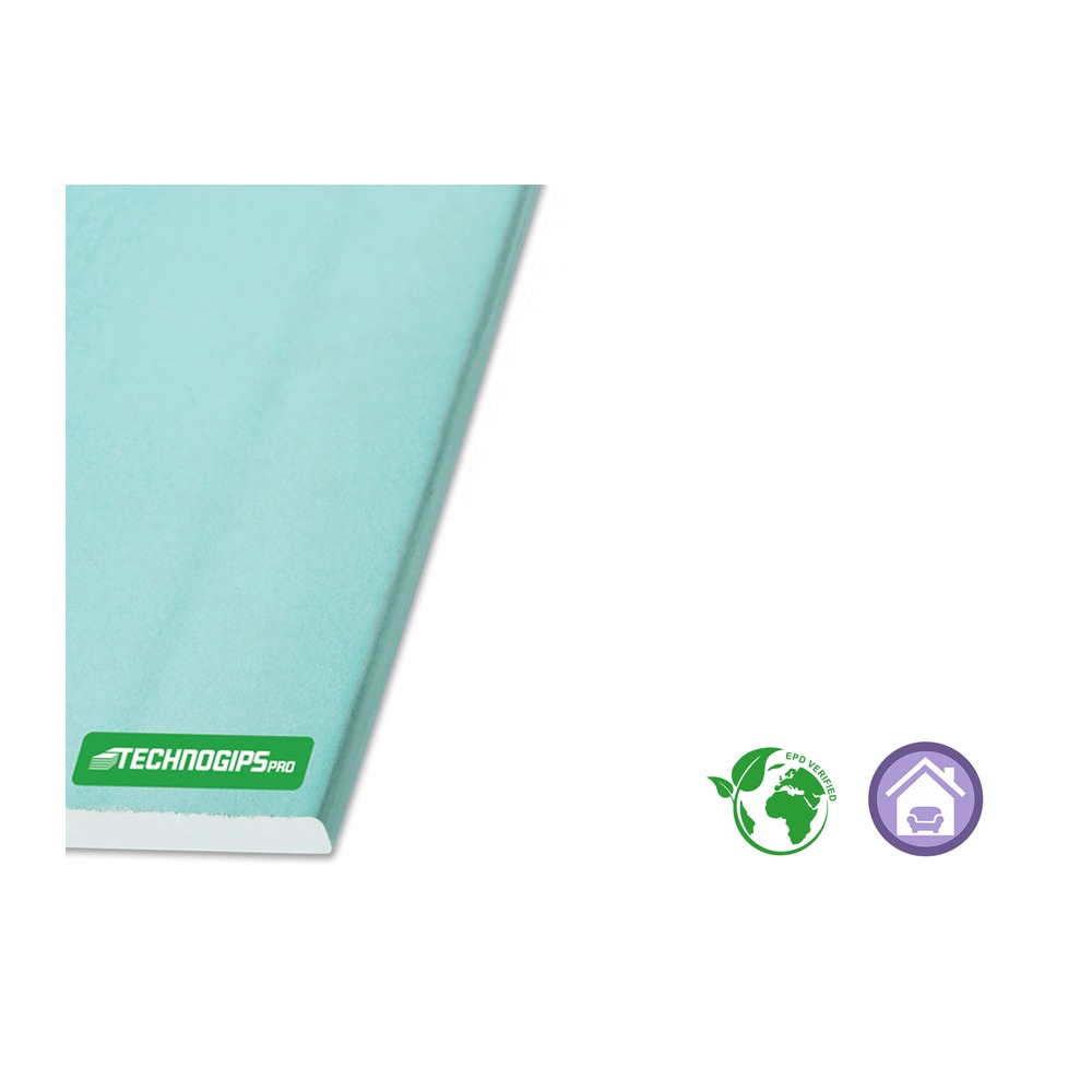 Placă de gips-carton Technogips,  rezistentă la umiditate Tip H2, 12.5x2600x1200 mm